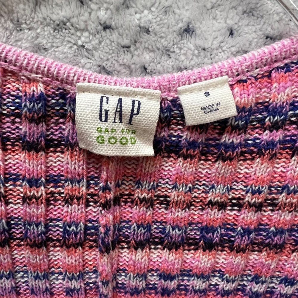 Gap Cardigan Sweater Women Small Pink White Striped Knit Open Front Cotton - Picture 6 of 9